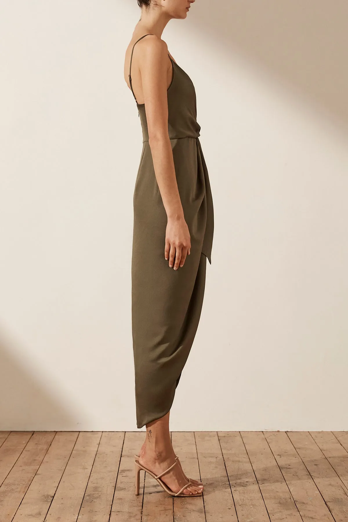 LUXE TIE FRONT COCKTAIL DRESS - PINE