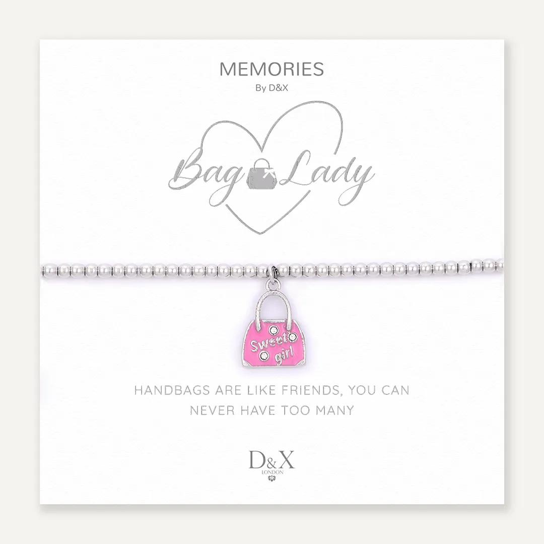 Memories: "BAG LADY" | Pink bag Bracelet | White Gold-Plated | Multi-Colour