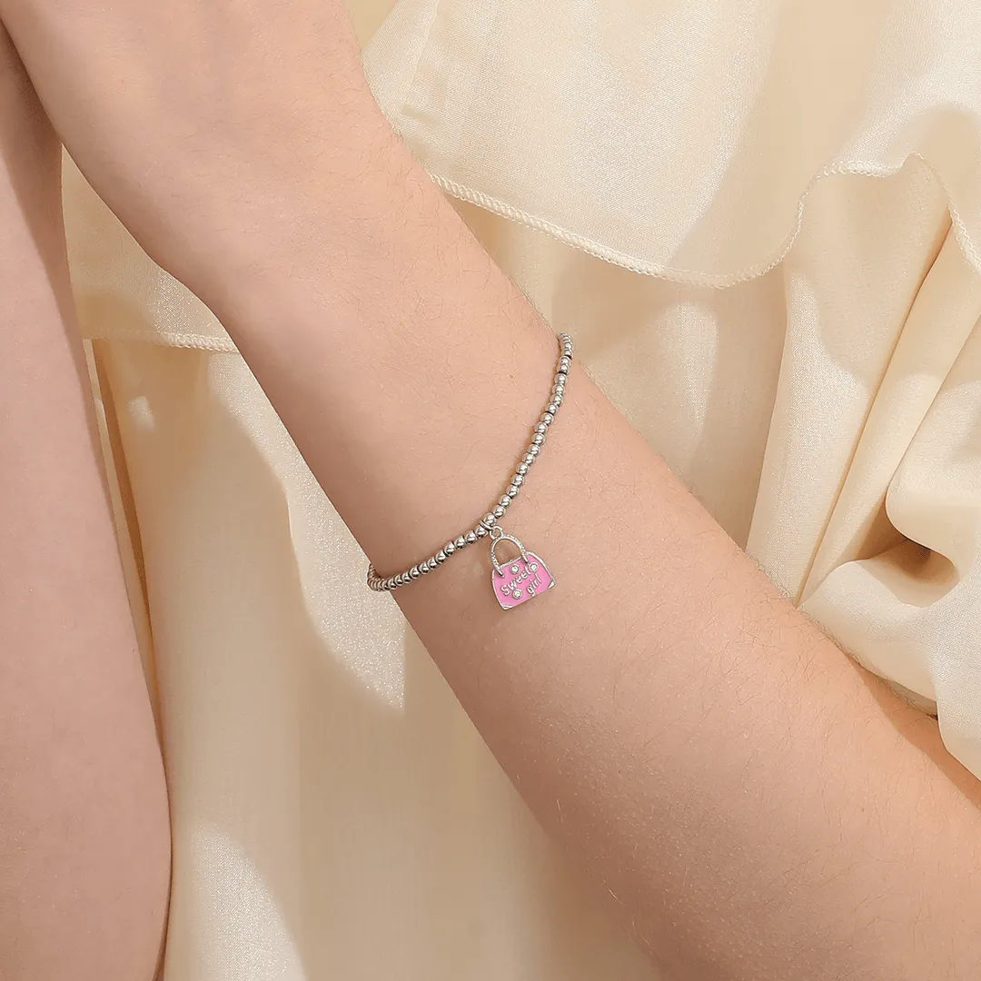 Memories: "BAG LADY" | Pink bag Bracelet | White Gold-Plated | Multi-Colour