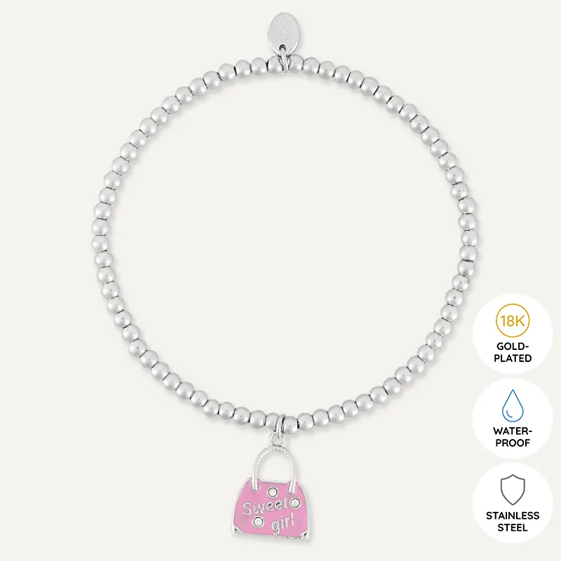 Memories: "BAG LADY" | Pink bag Bracelet | White Gold-Plated | Multi-Colour