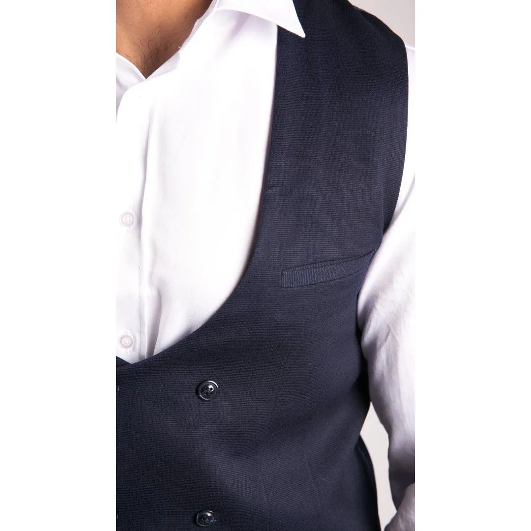 Mens Double Breasted Felt Tweed Vintage Retro Classic Waistcoat Slim Fit Herringbone