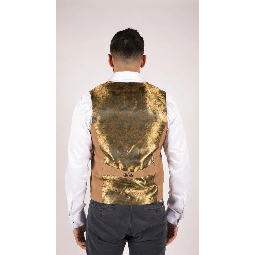 Mens Double Breasted Felt Tweed Vintage Retro Classic Waistcoat Slim Fit Herringbone