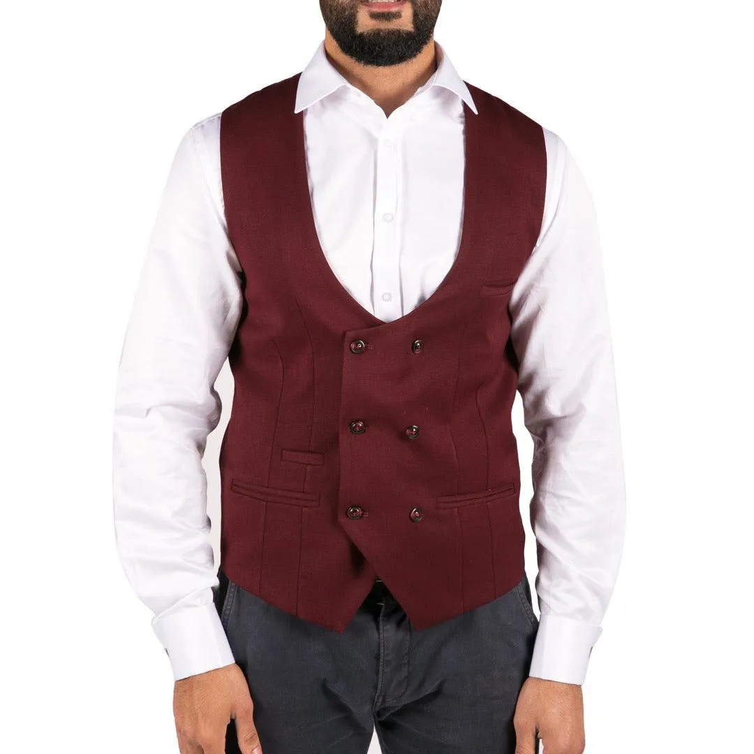 Mens Double Breasted Felt Tweed Vintage Retro Classic Waistcoat Slim Fit Herringbone