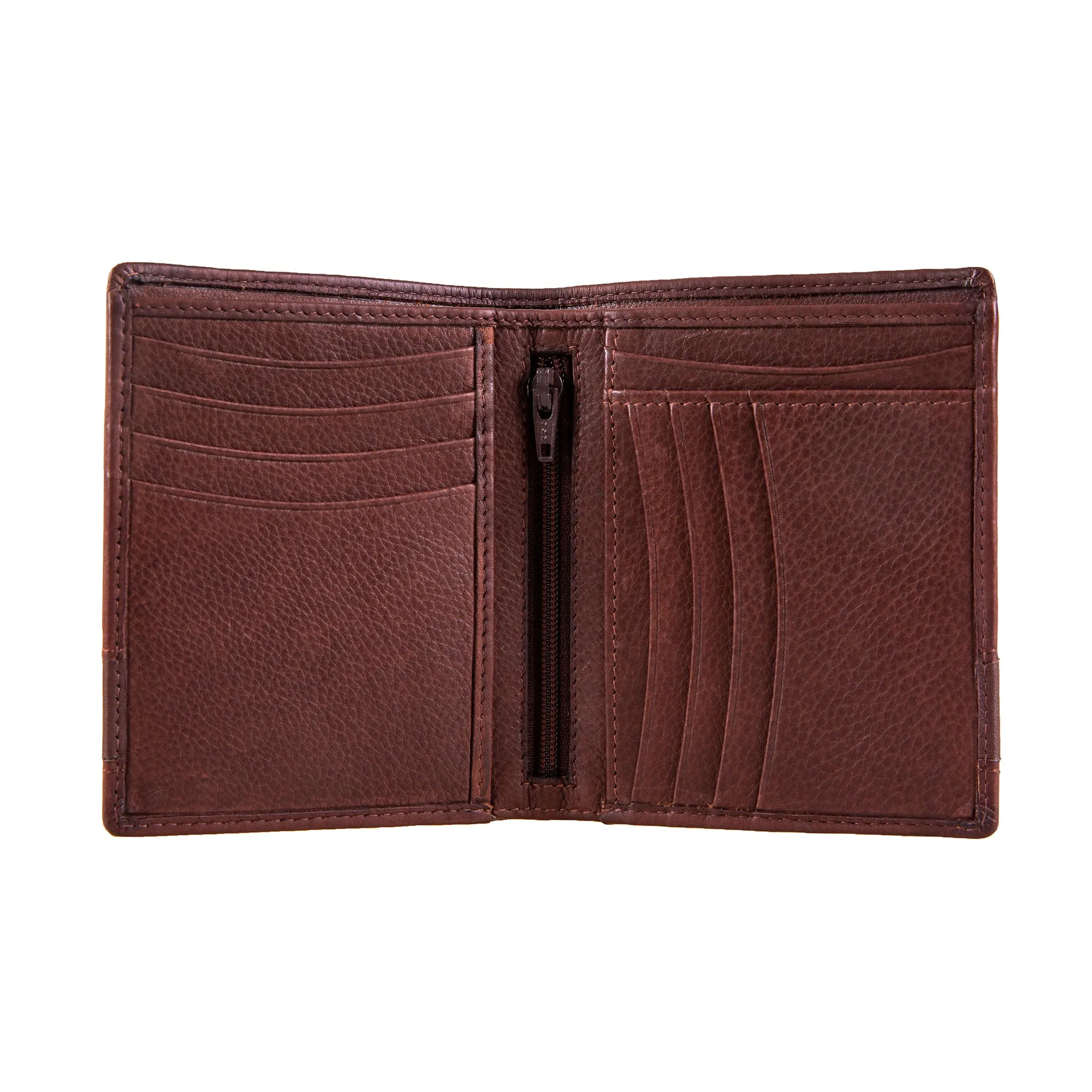 Men's Pebble Grain Leather Bifold Wallet with RFID Blocking and Zipped Pocket