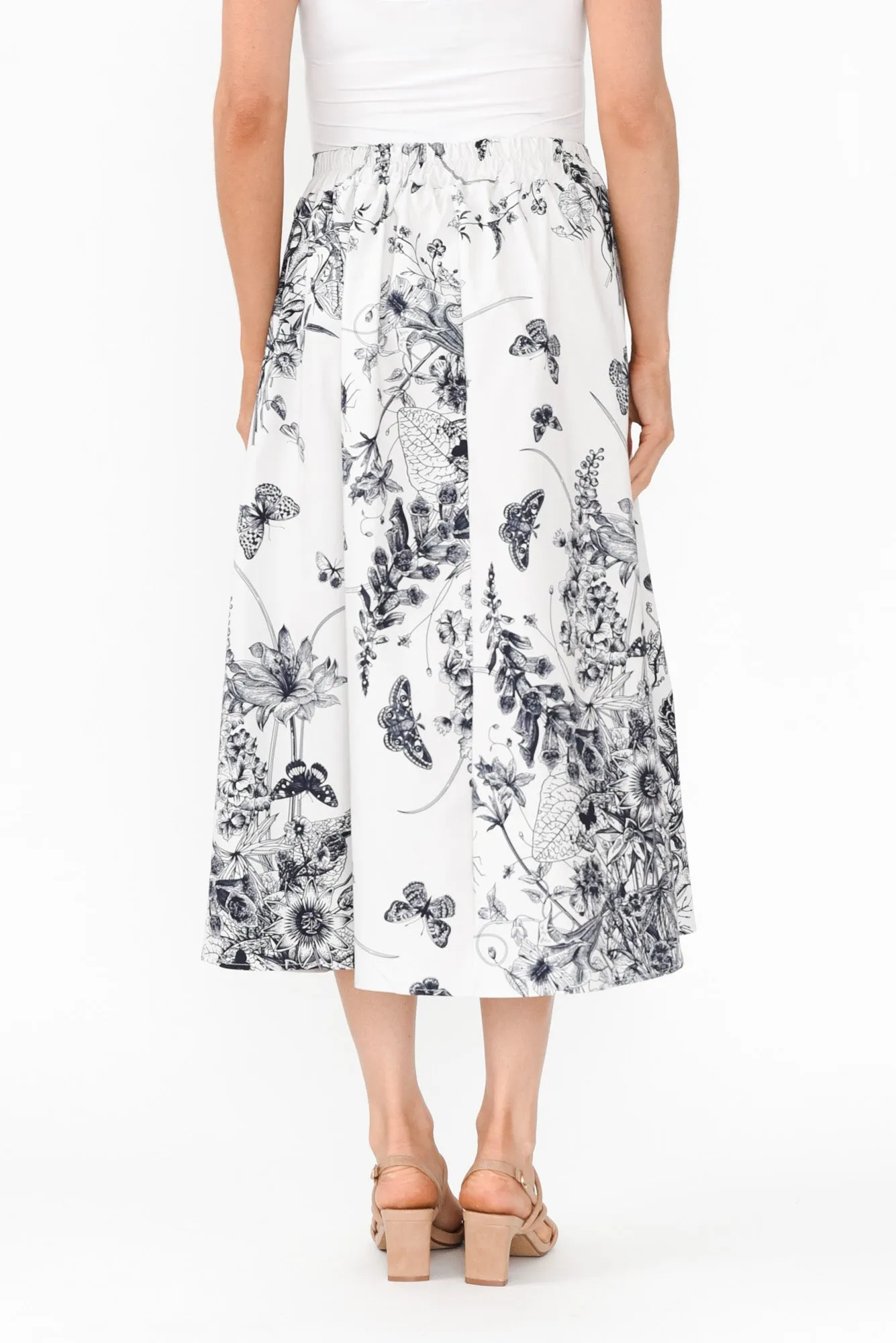 Merridy Navy Garden Cotton Skirt