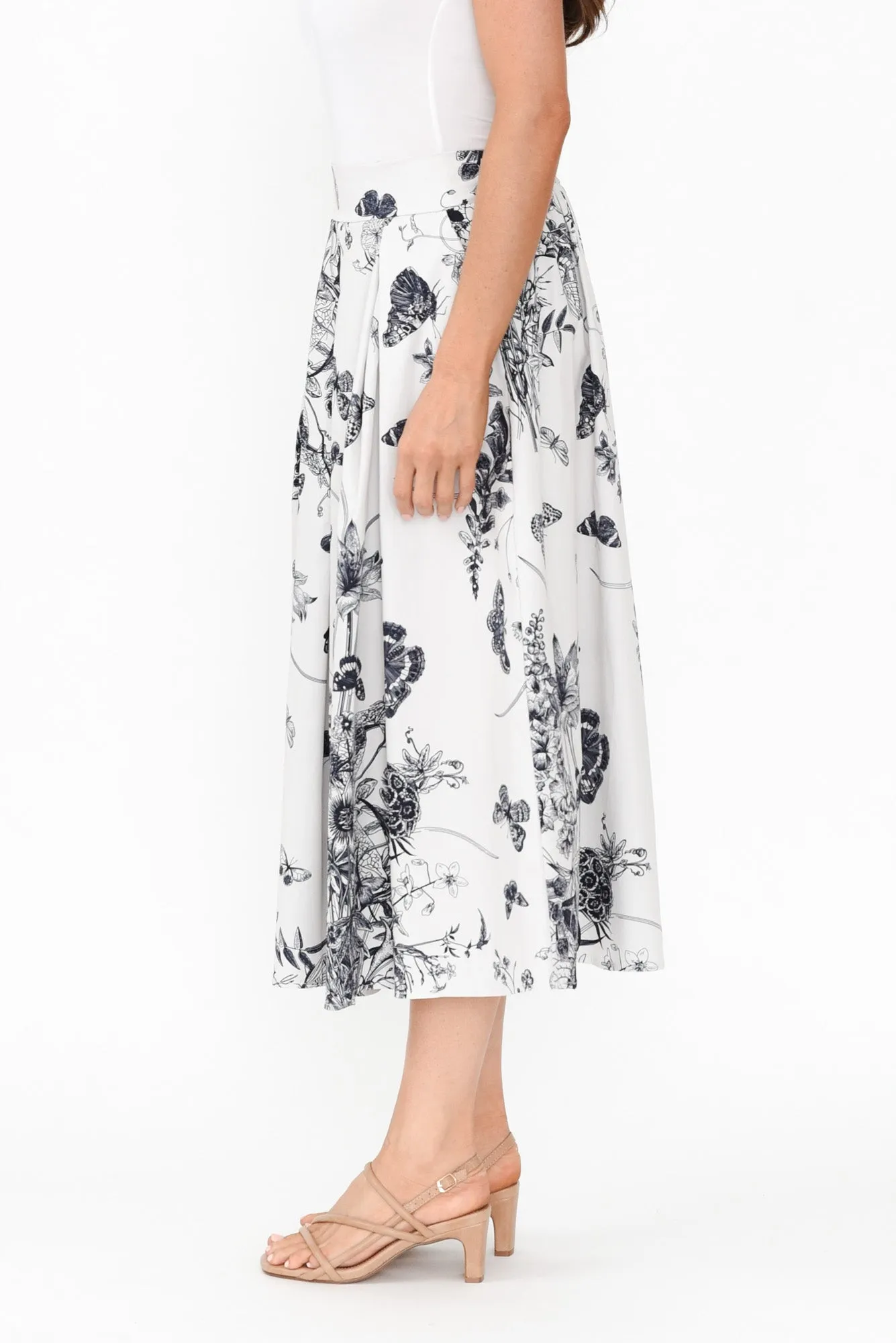 Merridy Navy Garden Cotton Skirt