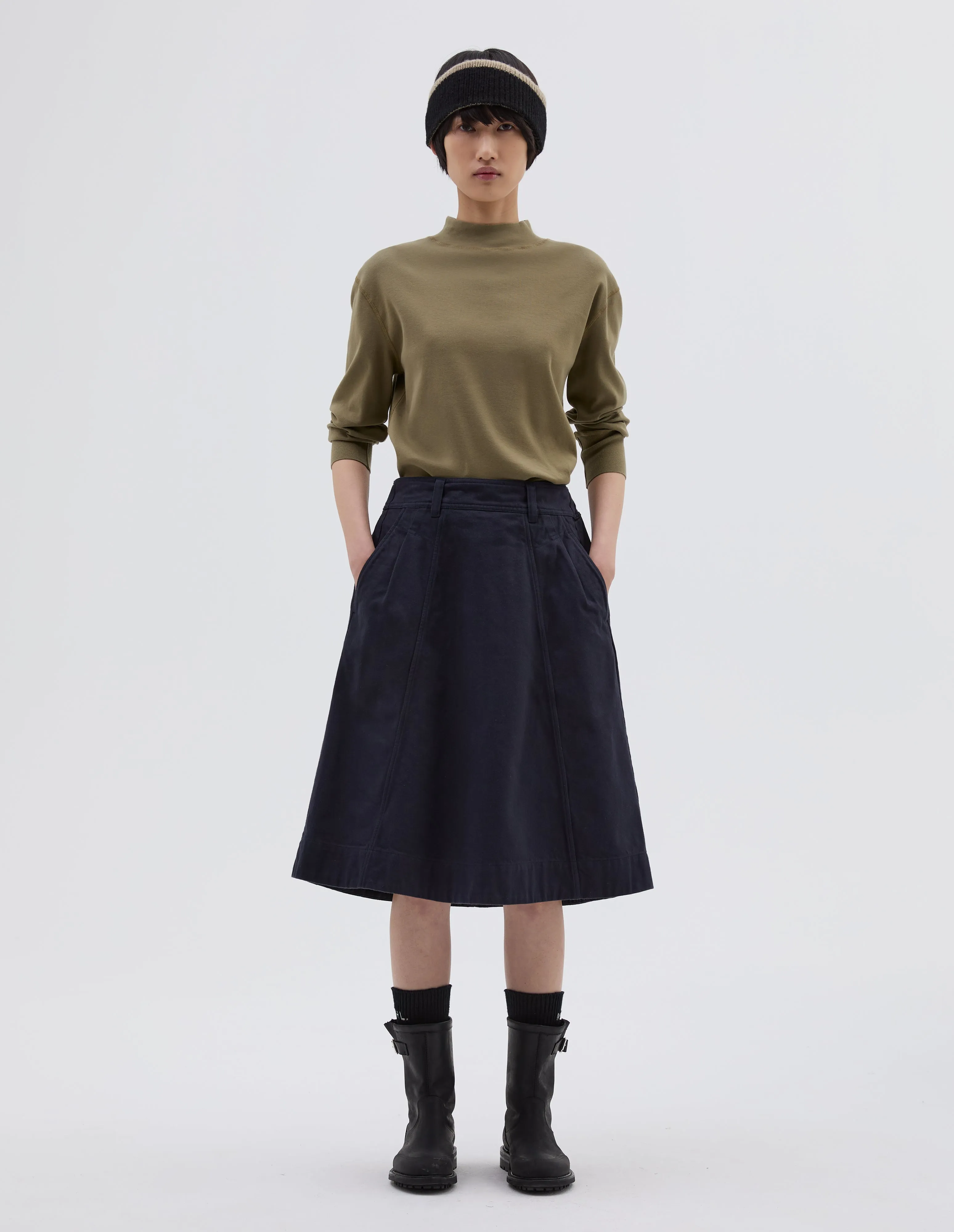 MHL. PANELLED SCOUT SKIRT | WORN COTTON DRILL | INK