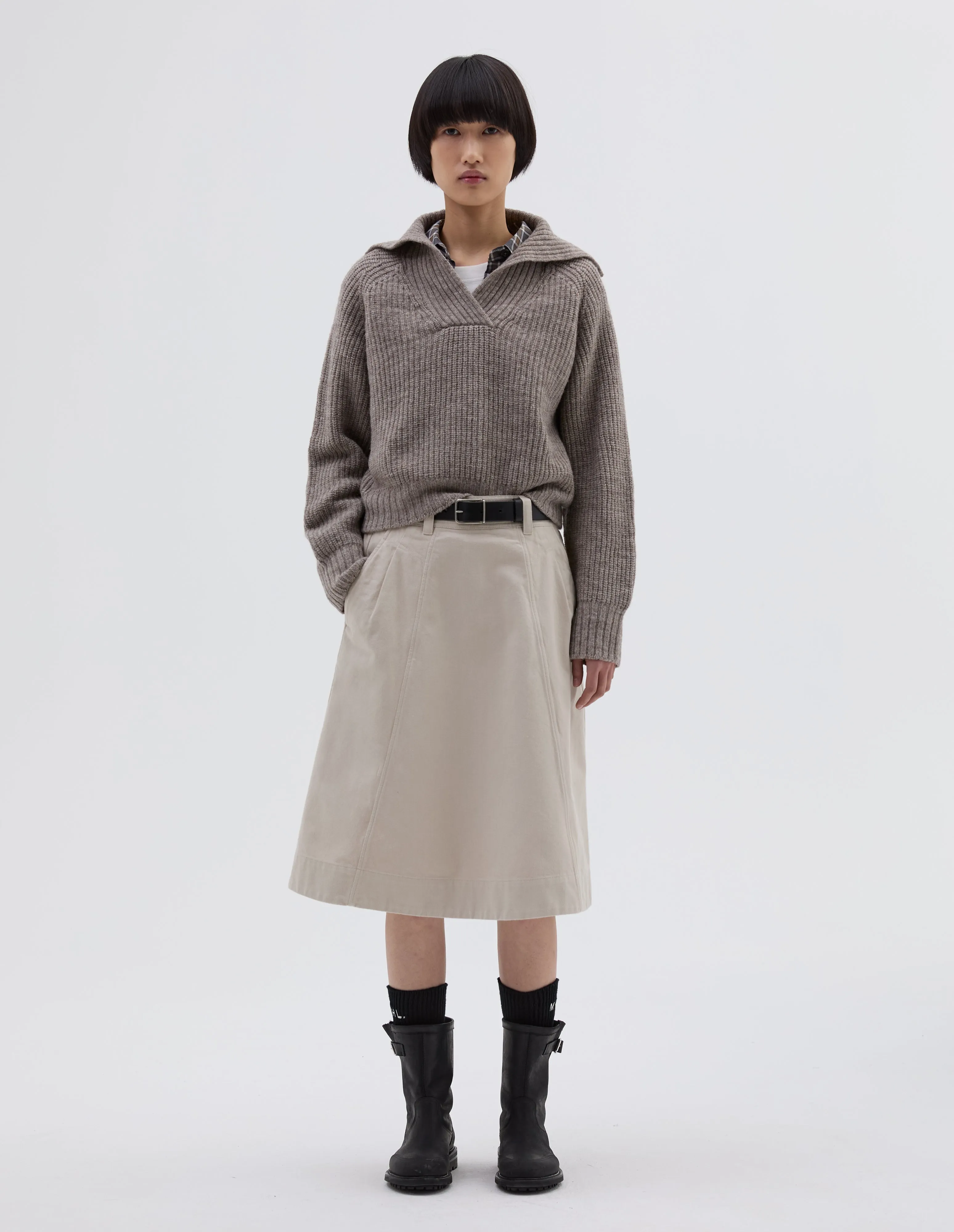 MHL. PANELLED SCOUT SKIRT | WORN COTTON DRILL | PUTTY