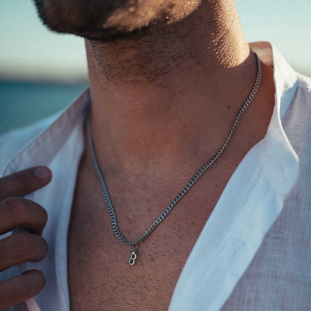 Mini Silver Initial with 3mm Cuban Chain