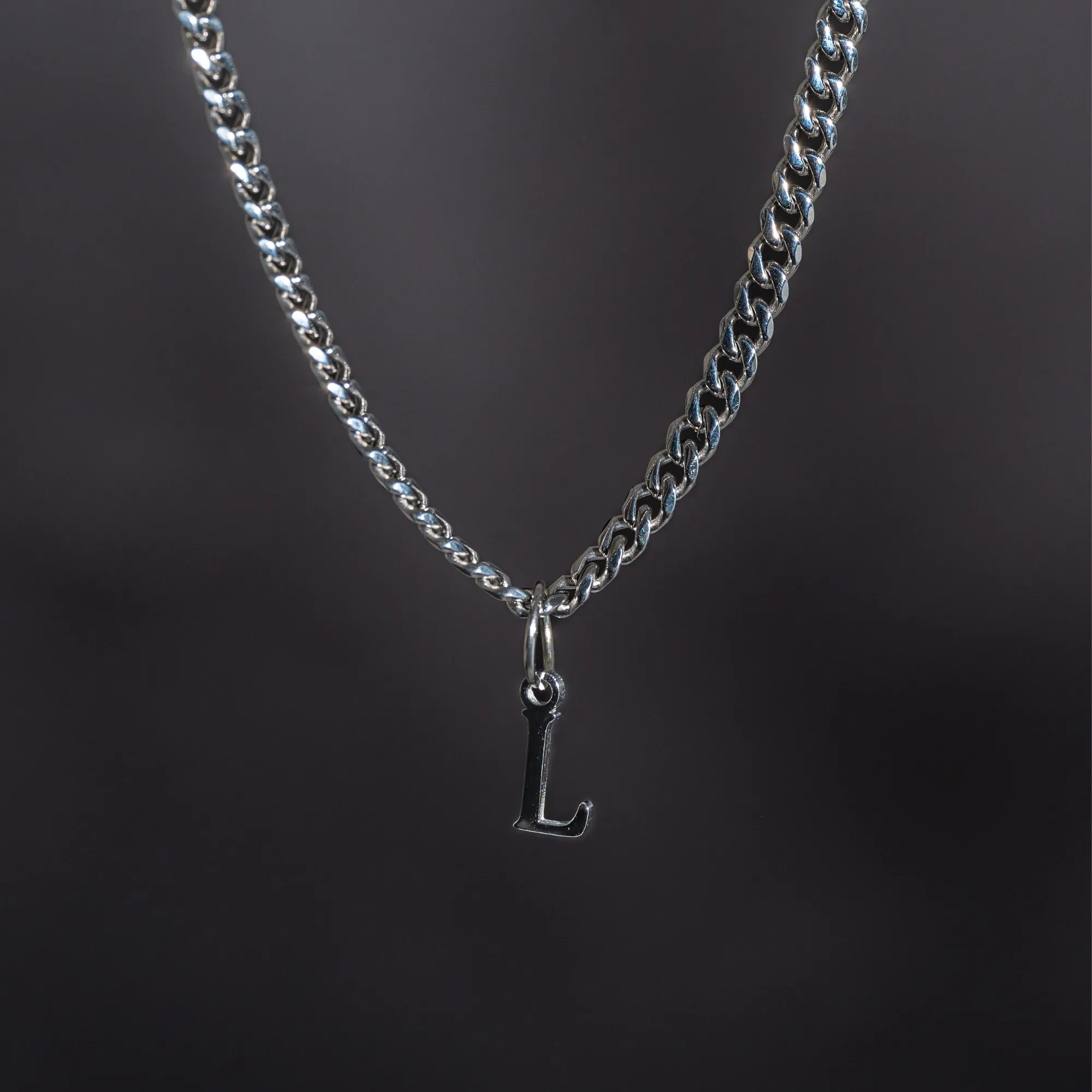 Mini Silver Initial with 3mm Cuban Chain