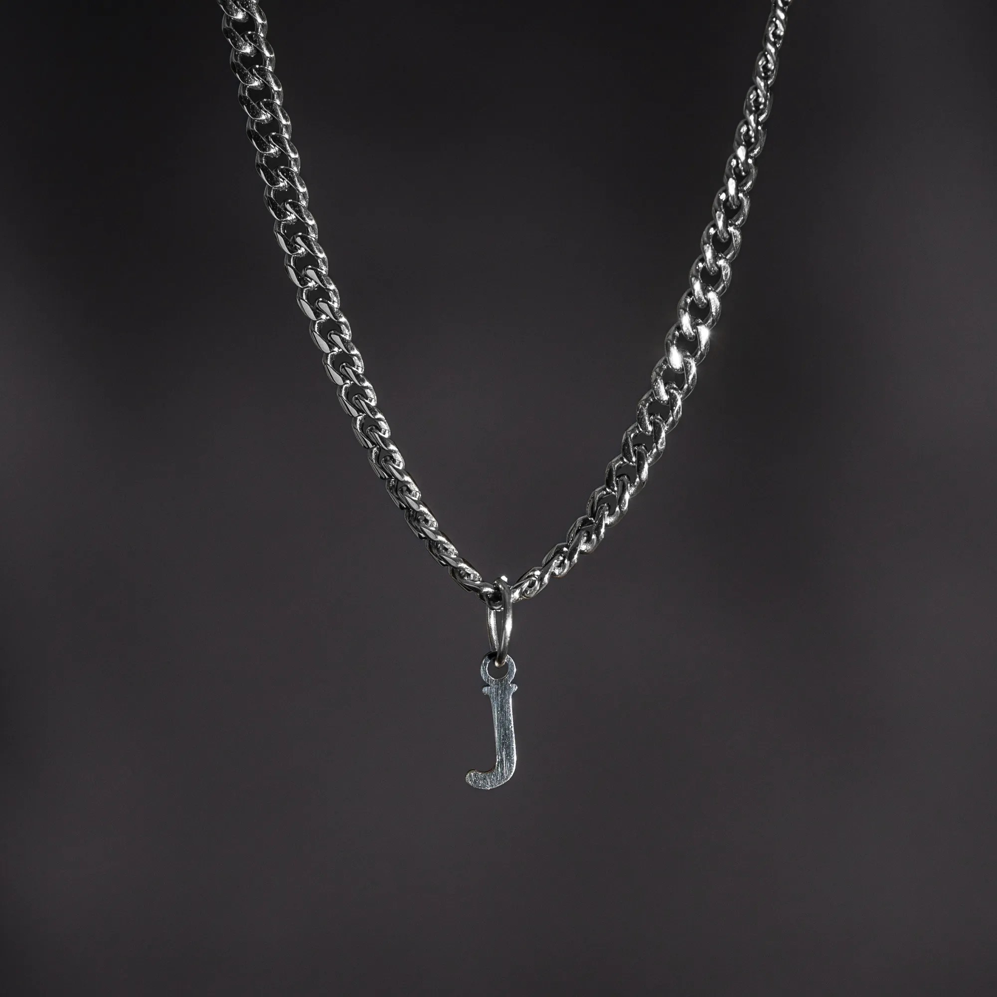 Mini Silver Initial with 3mm Cuban Chain