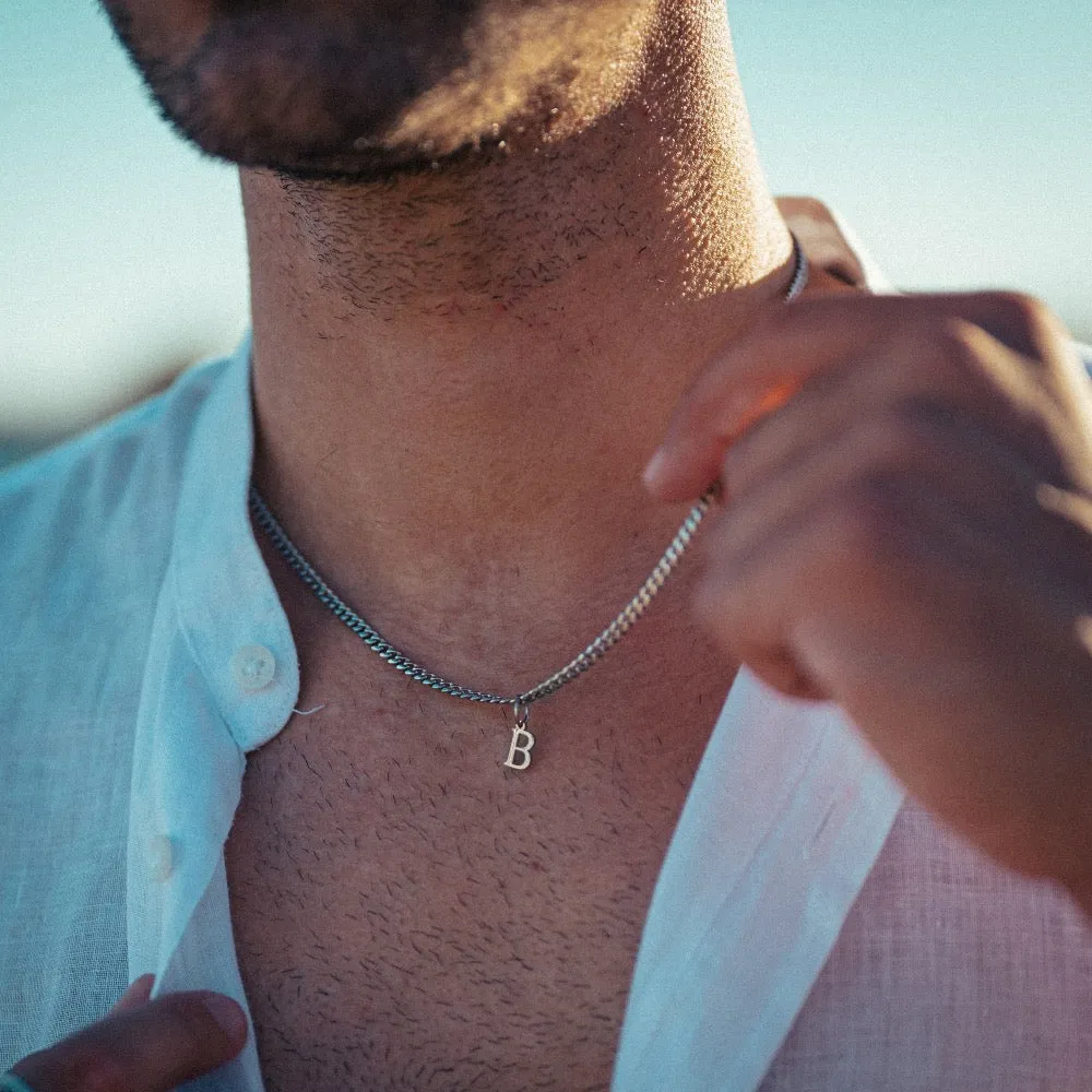 Mini Silver Initial with 3mm Cuban Chain