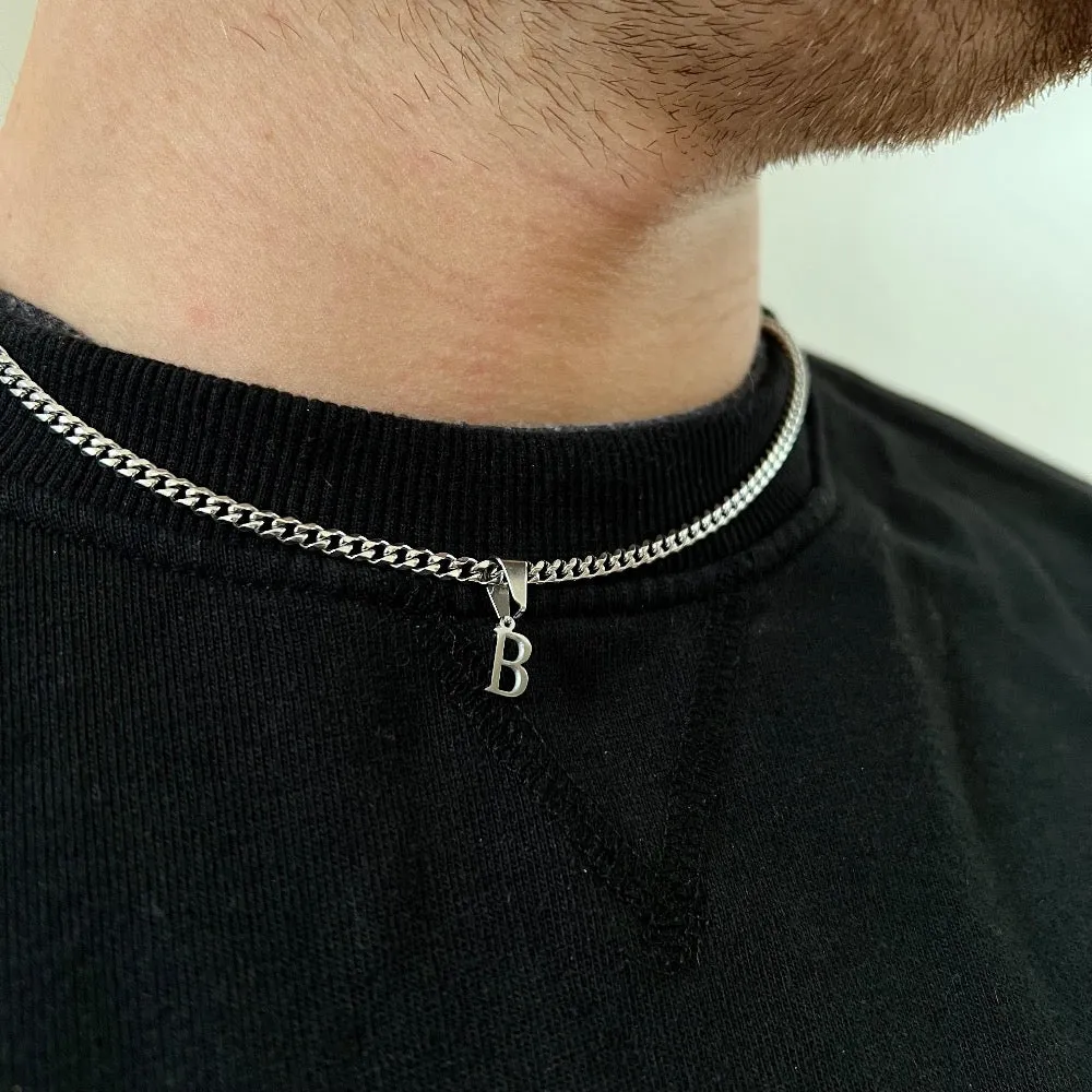 Mini Silver Initial with 3mm Cuban Chain