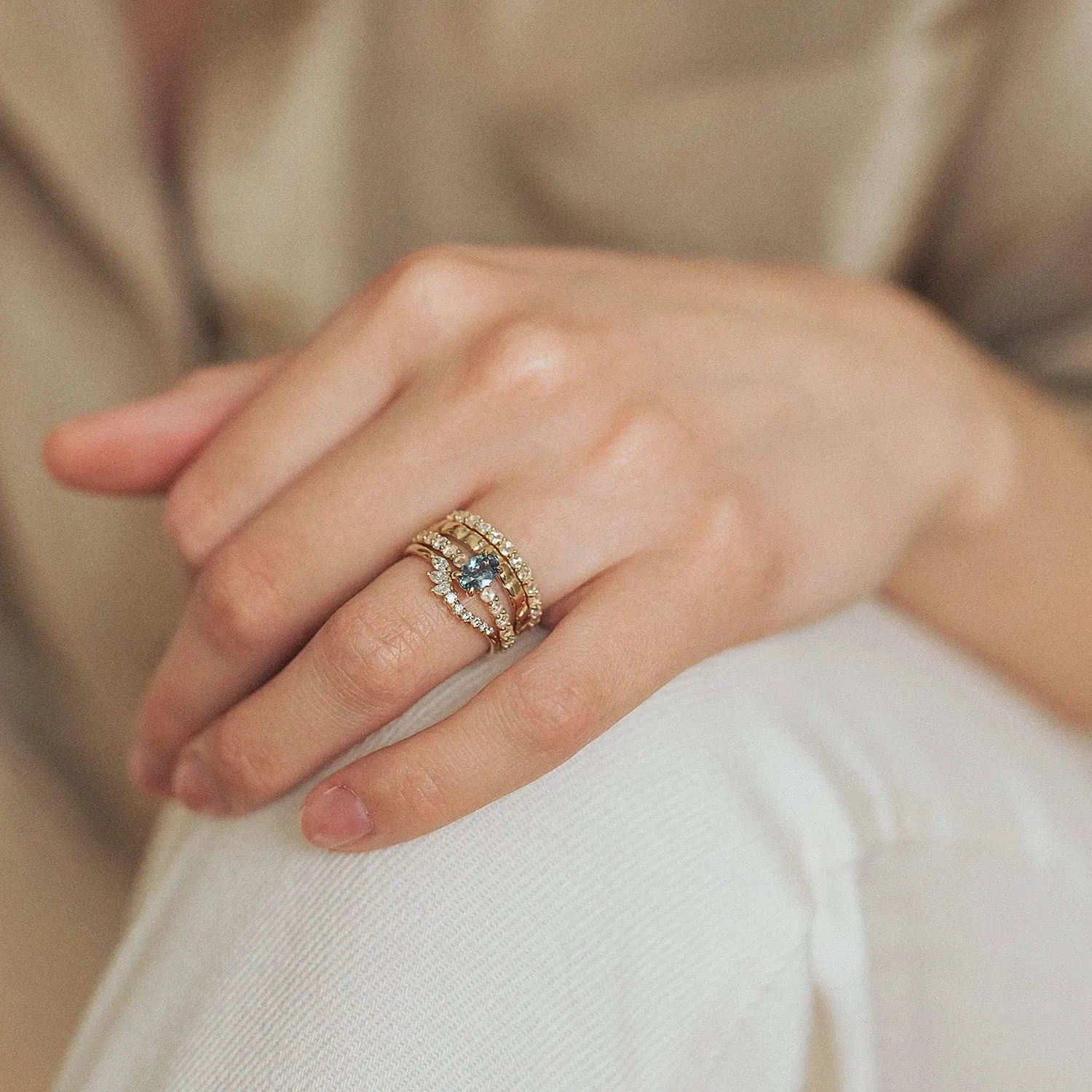 Moonglade ring - 14k yellow gold, white diamonds