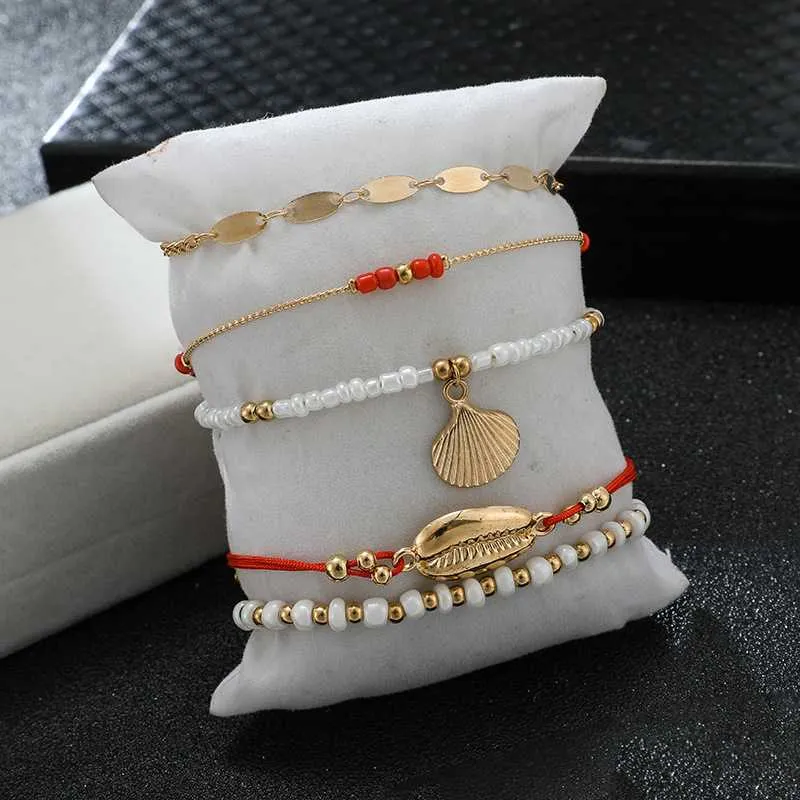 Multi Layered Boho Ankle Chains Beaded Bracelets