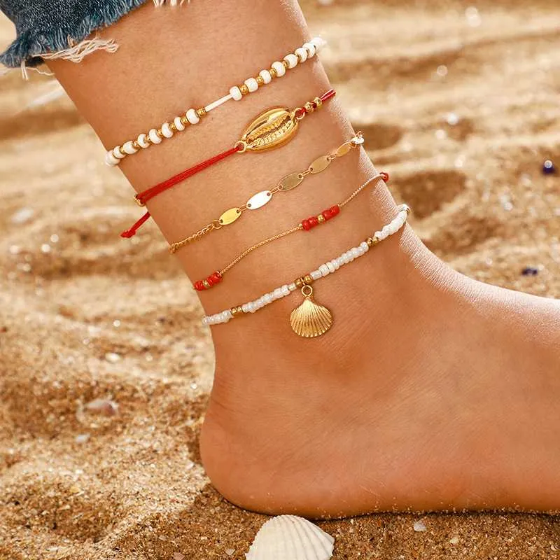 Multi Layered Boho Ankle Chains Beaded Bracelets