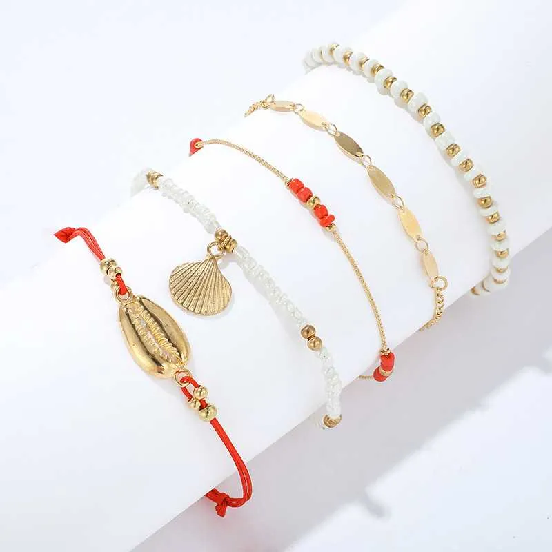 Multi Layered Boho Ankle Chains Beaded Bracelets