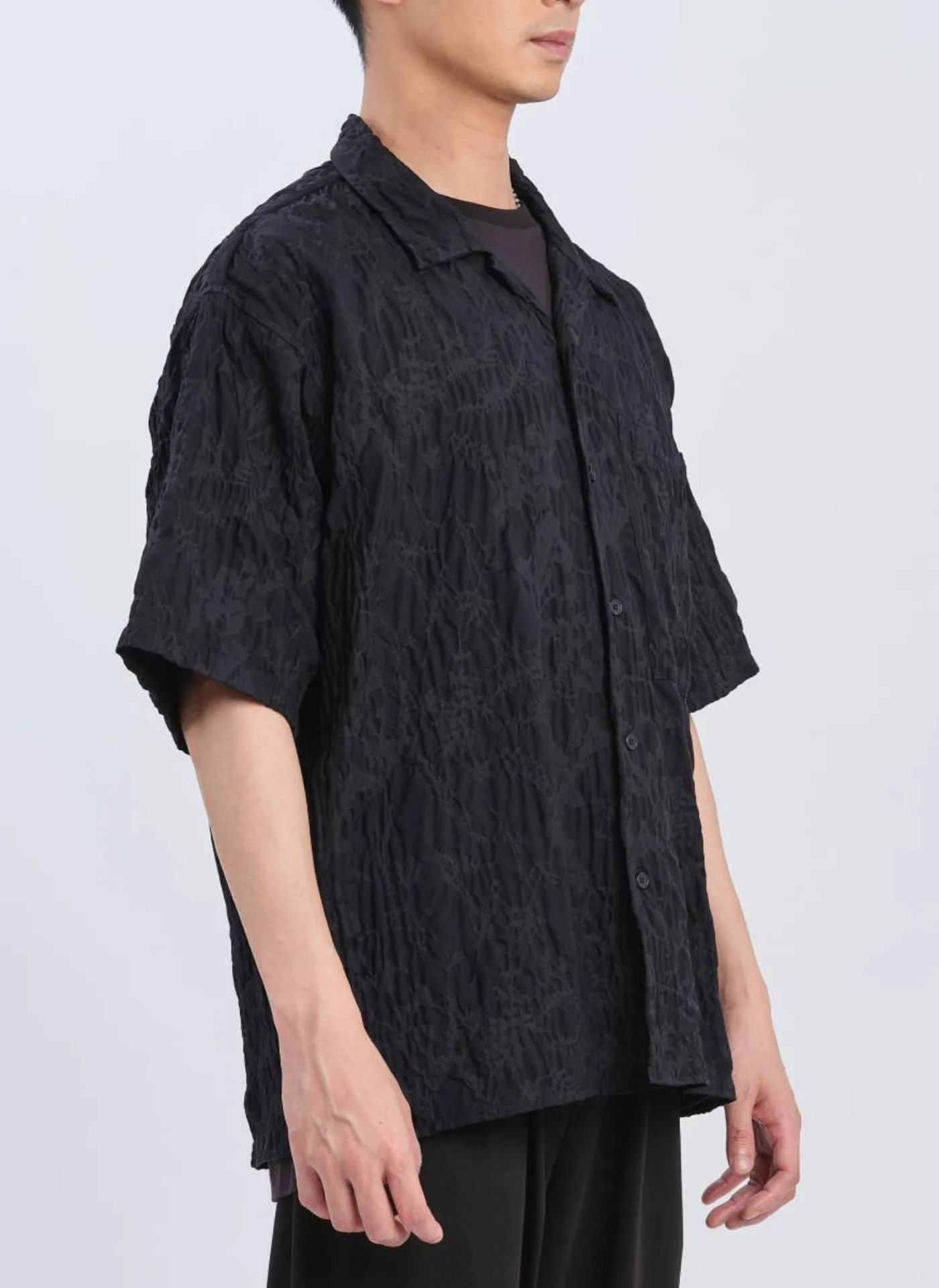 Nylon Embossed Open Collar Shirt