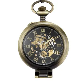 Olaf Orkina Mechanical Skeleton Pocket Watch Bronze