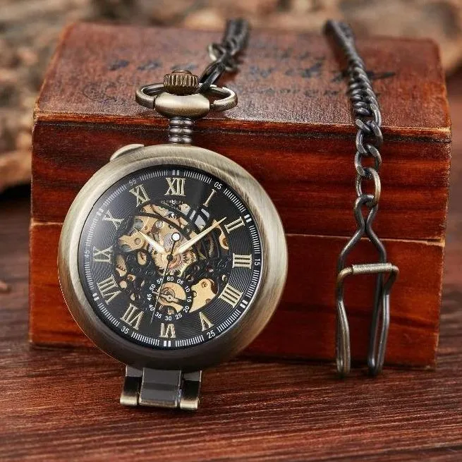 Olaf Orkina Mechanical Skeleton Pocket Watch Bronze