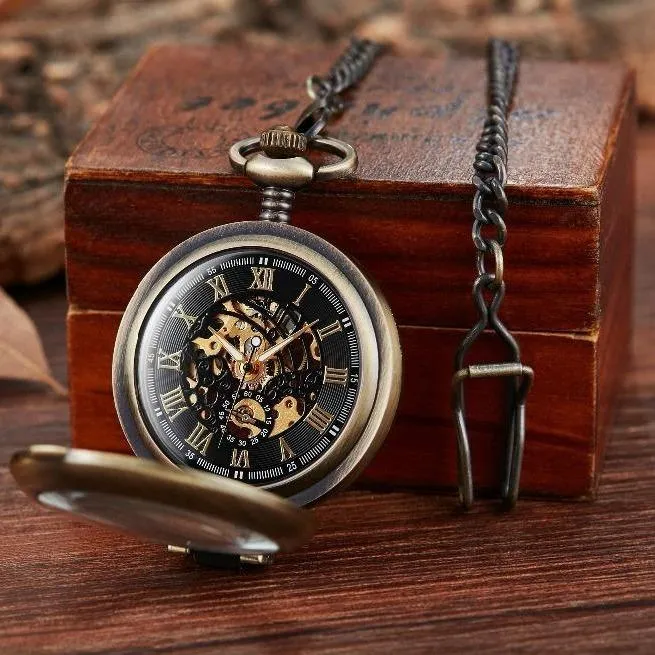 Olaf Orkina Mechanical Skeleton Pocket Watch Bronze