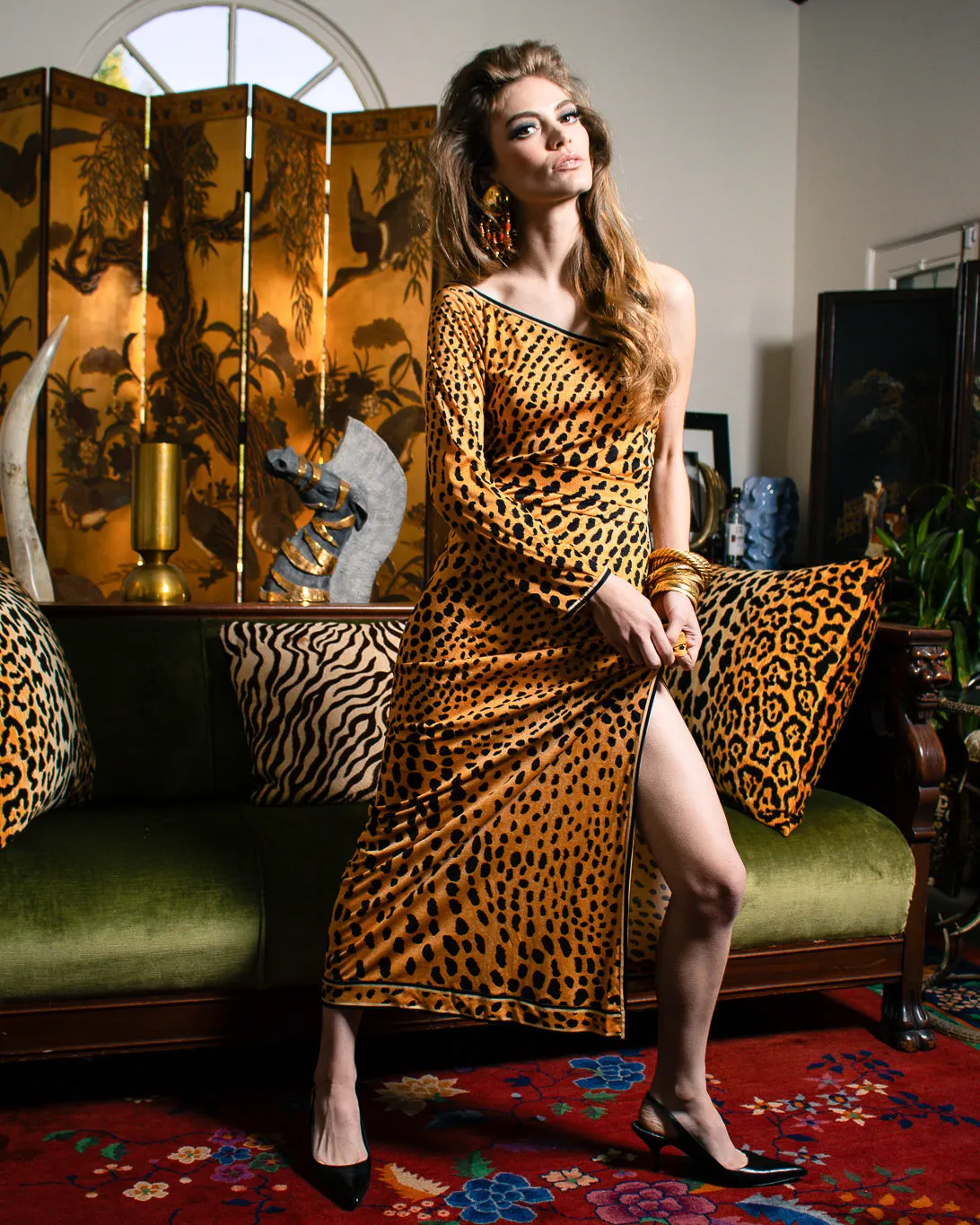 One Shoulder Cheetah Print Dress & Sash