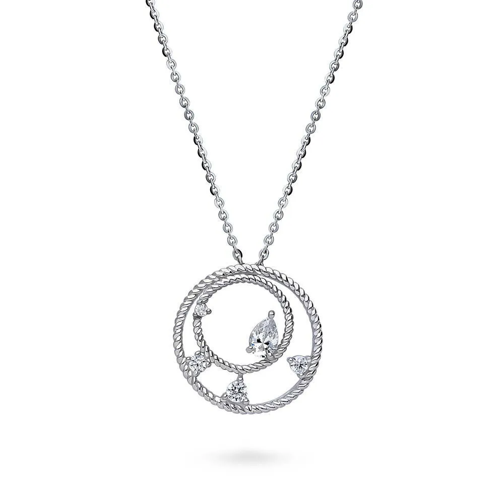 Open Circle Cable CZ Necklace in Sterling Silver