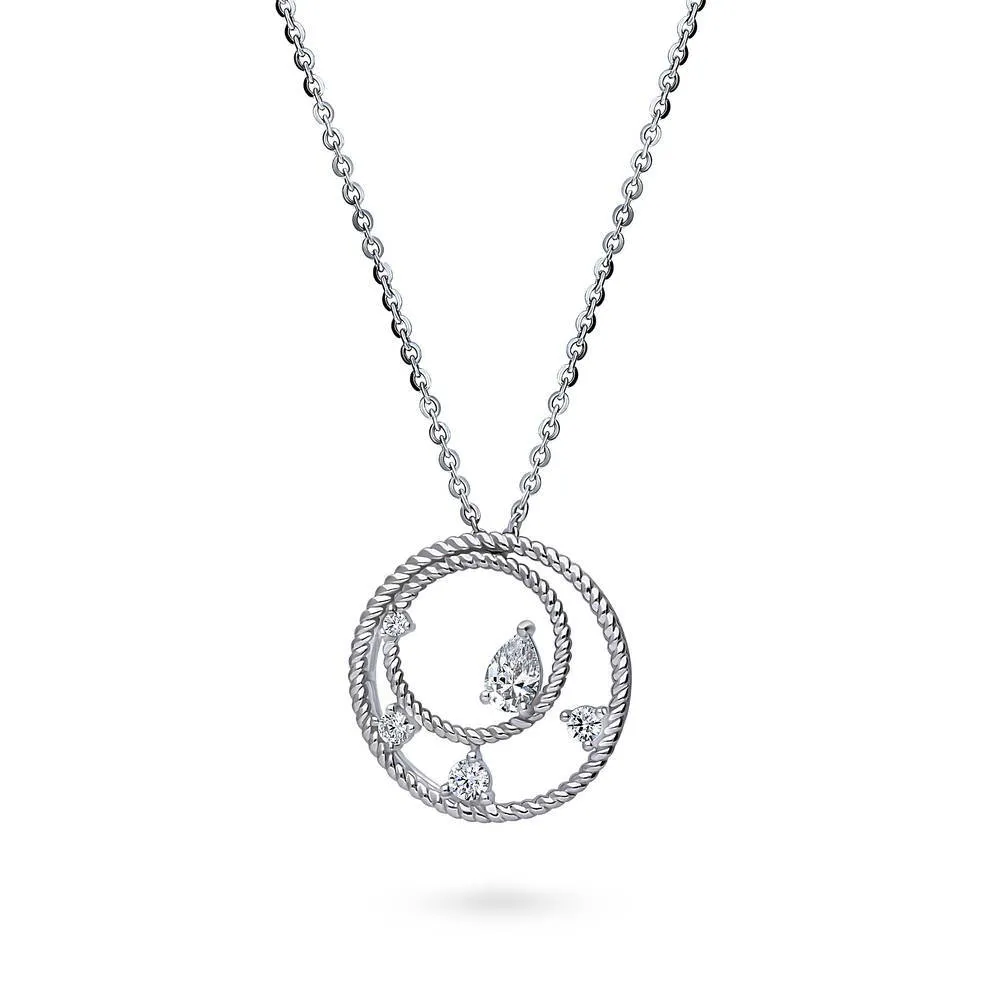 Open Circle Cable CZ Necklace in Sterling Silver