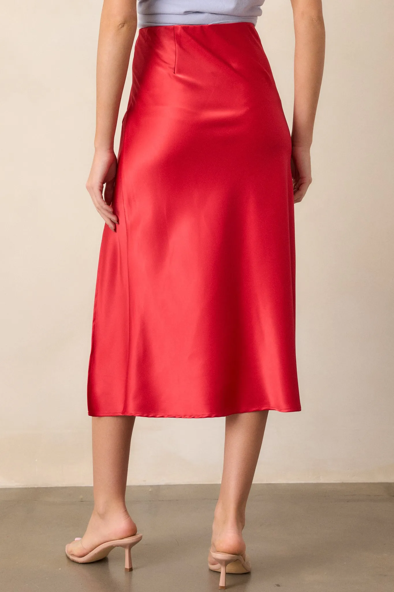 Park Avenue Glam Red Satin Midi Skirt