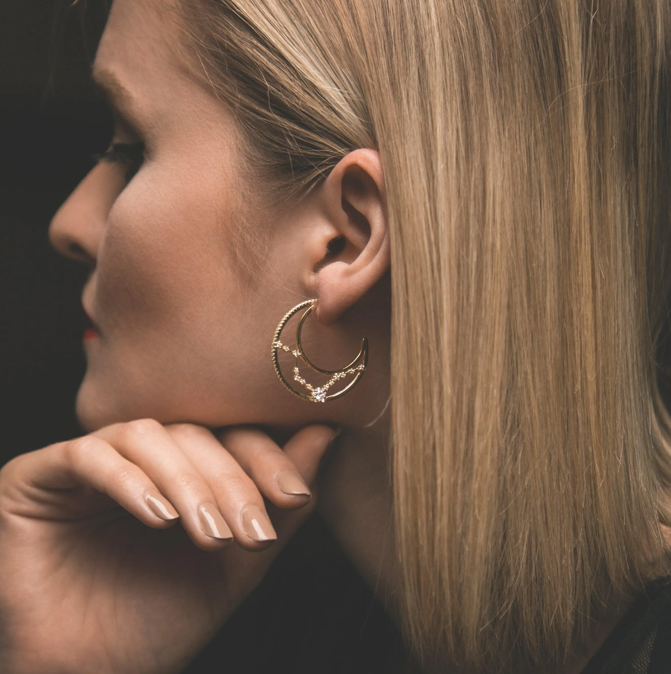 Phoebe Constellation Moon Hoop Earrings | 14K Gold Plated