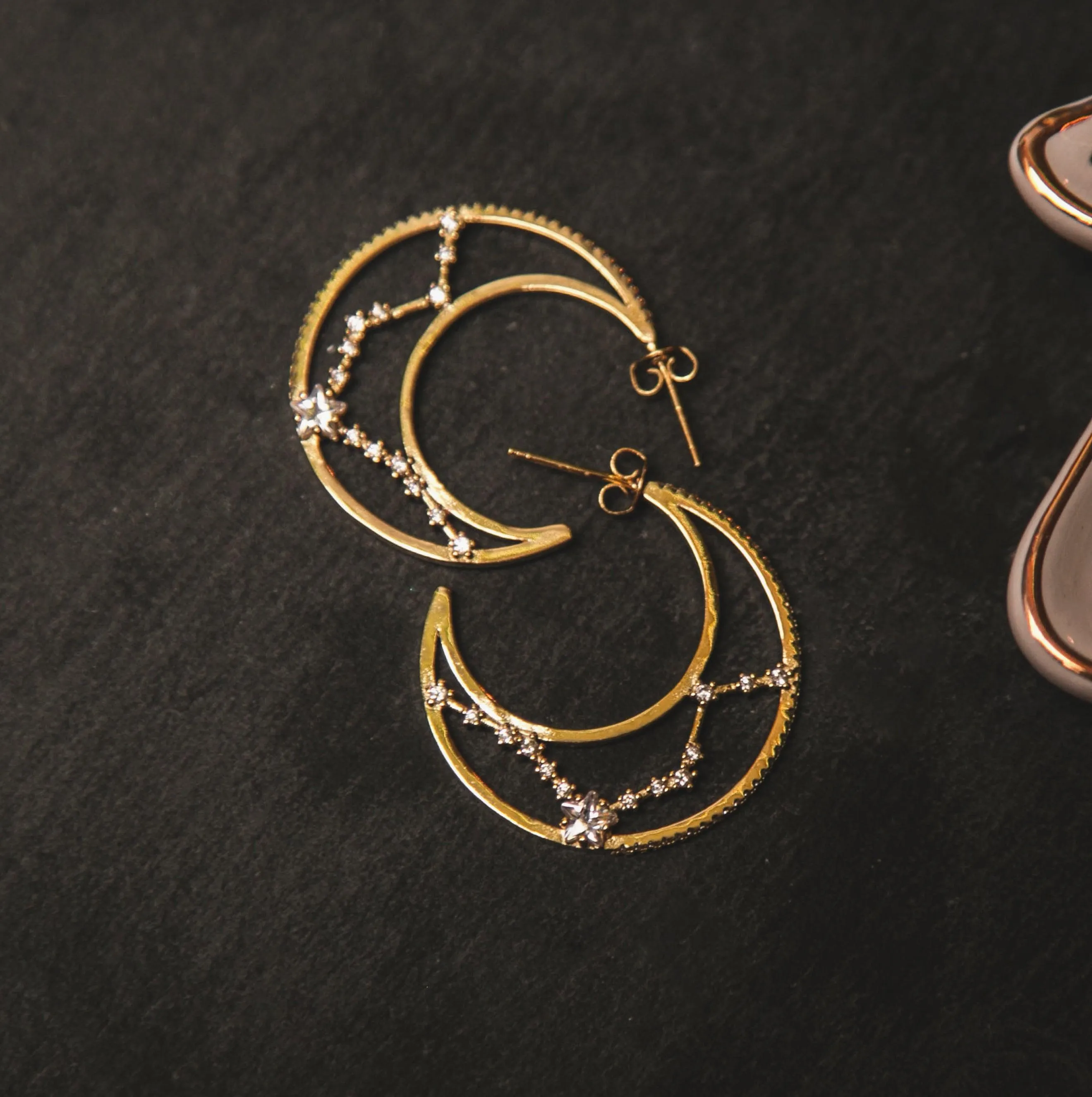 Phoebe Constellation Moon Hoop Earrings | 14K Gold Plated