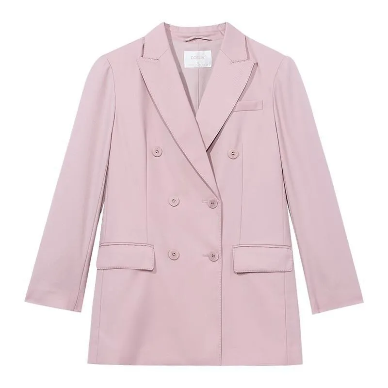 Pink Double-Breasted Worsted Woolen Blazer