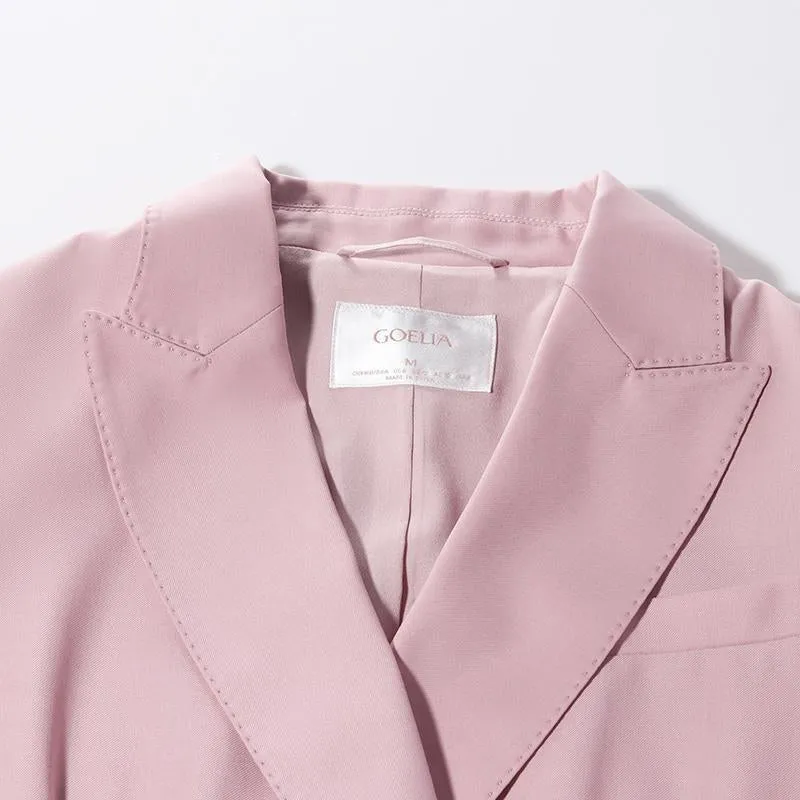 Pink Double-Breasted Worsted Woolen Blazer