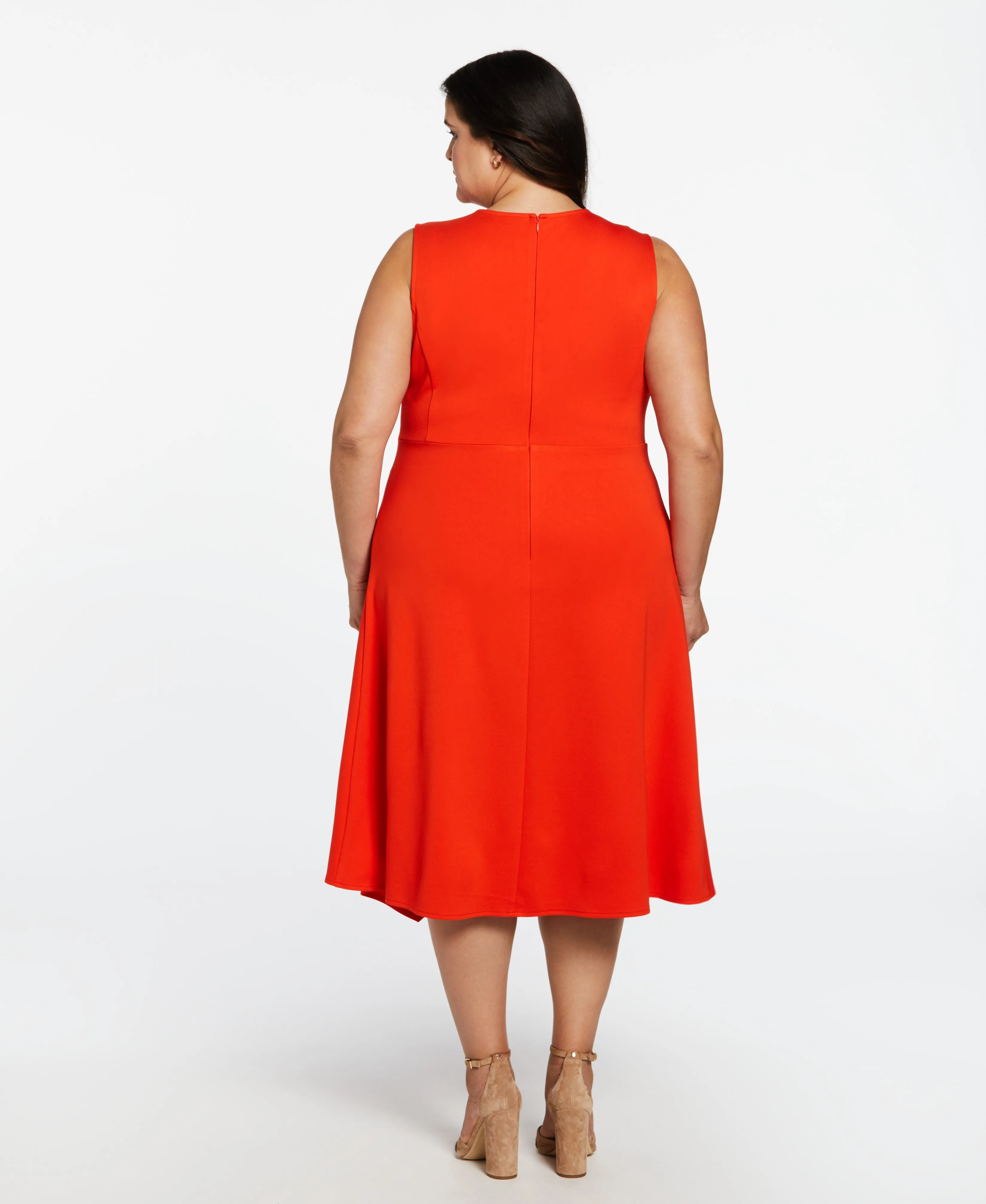 Plus Size Draped Skirt Sleeveless Ponte Dress