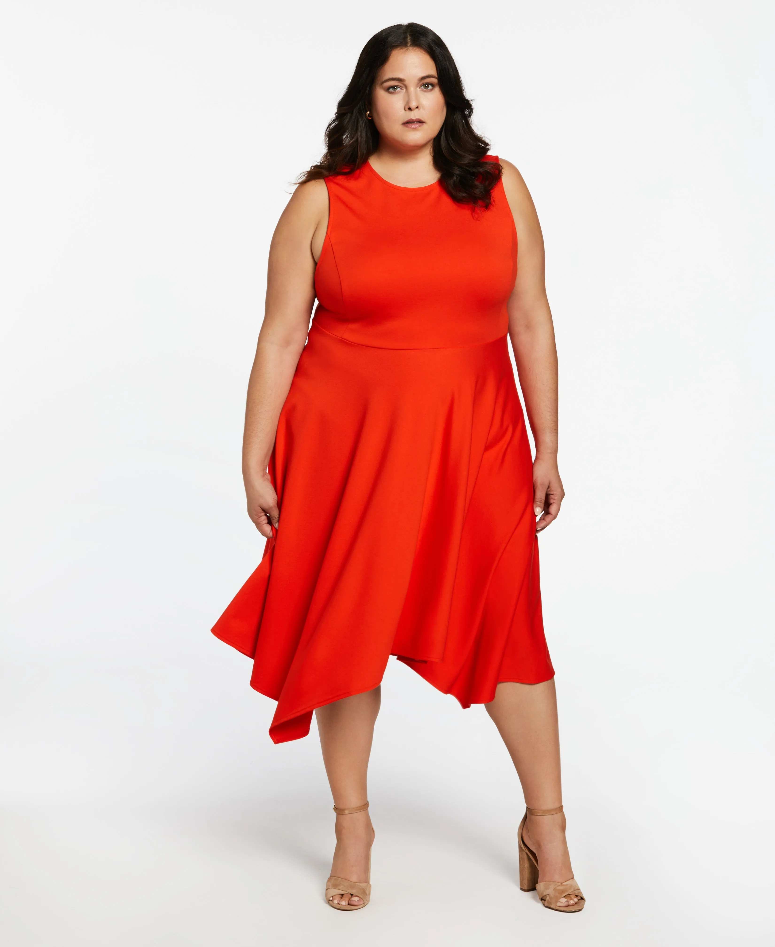 Plus Size Draped Skirt Sleeveless Ponte Dress