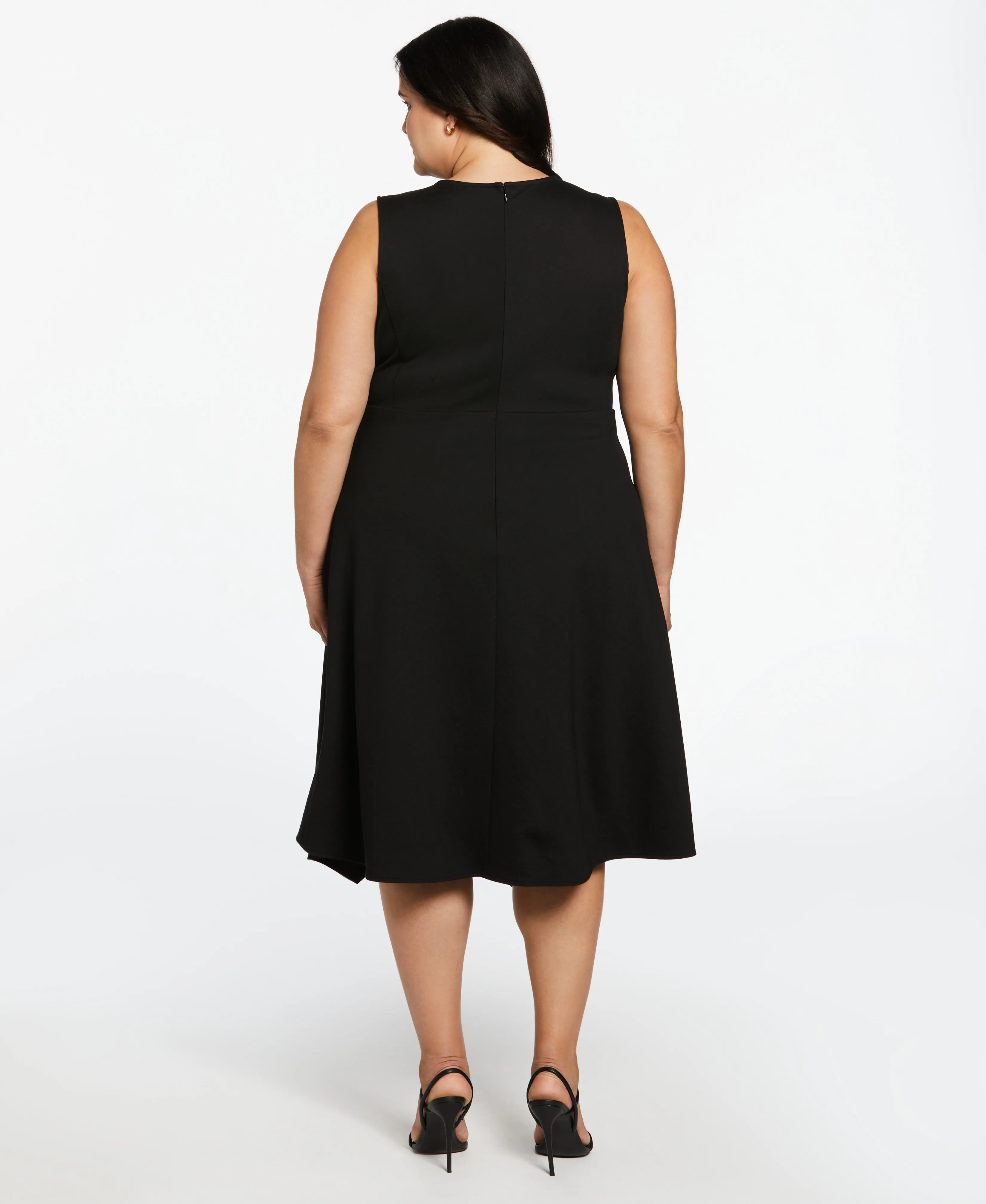 Plus Size Draped Skirt Sleeveless Ponte Dress