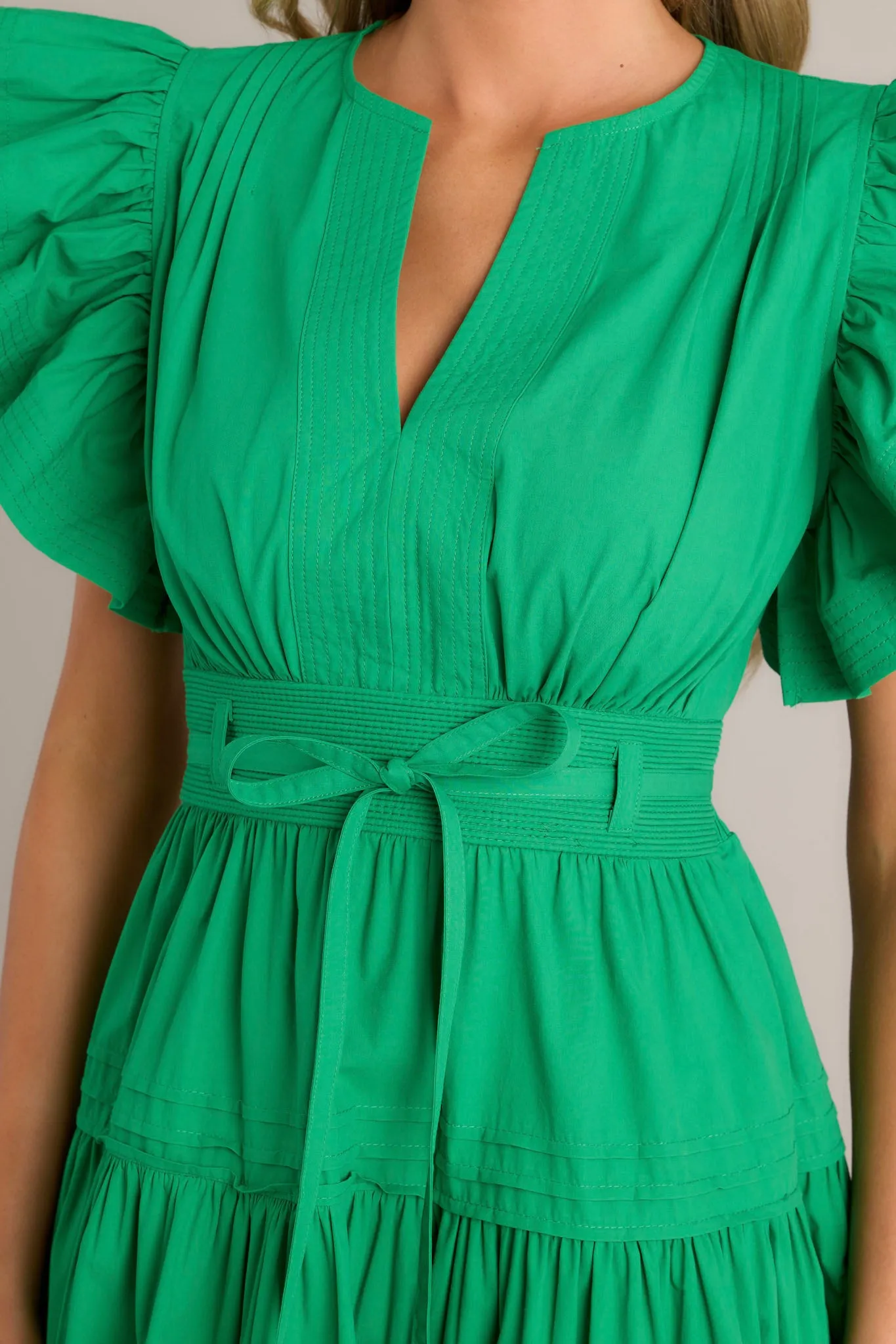 Pure Enchantment Kelly Green 100% Cotton Midi Dress