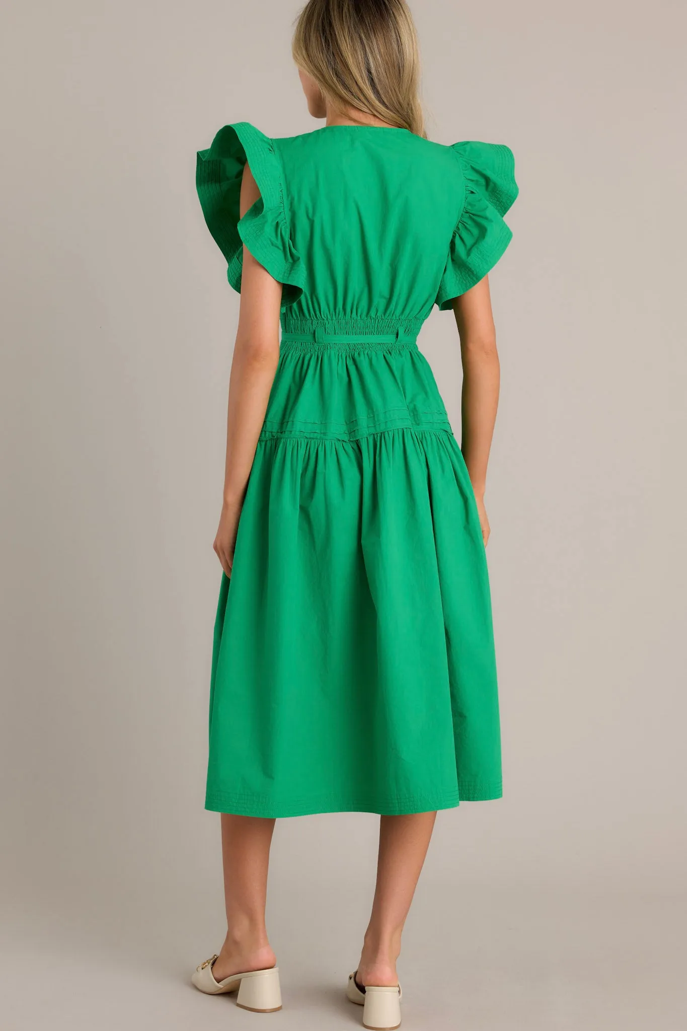 Pure Enchantment Kelly Green 100% Cotton Midi Dress