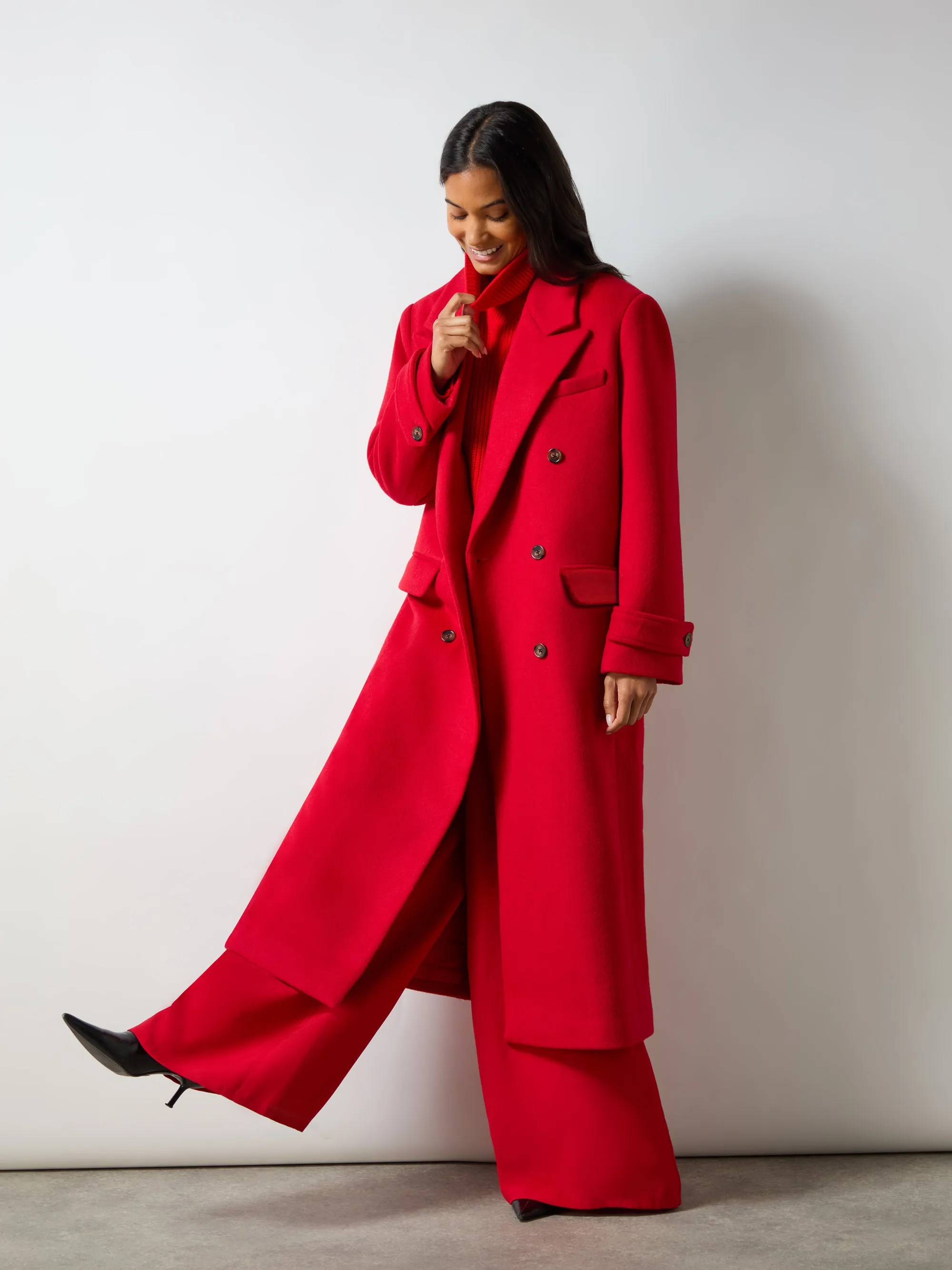 Red Double Breasted Overcoat