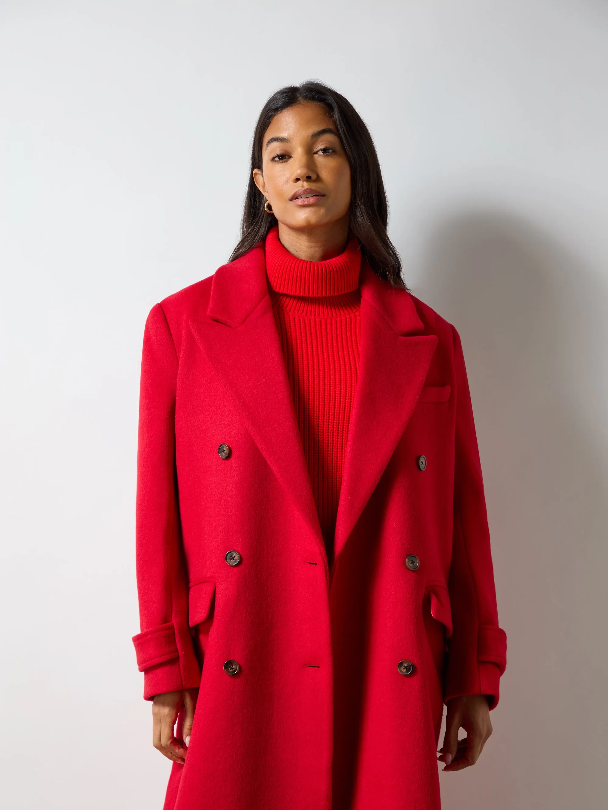 Red Double Breasted Overcoat