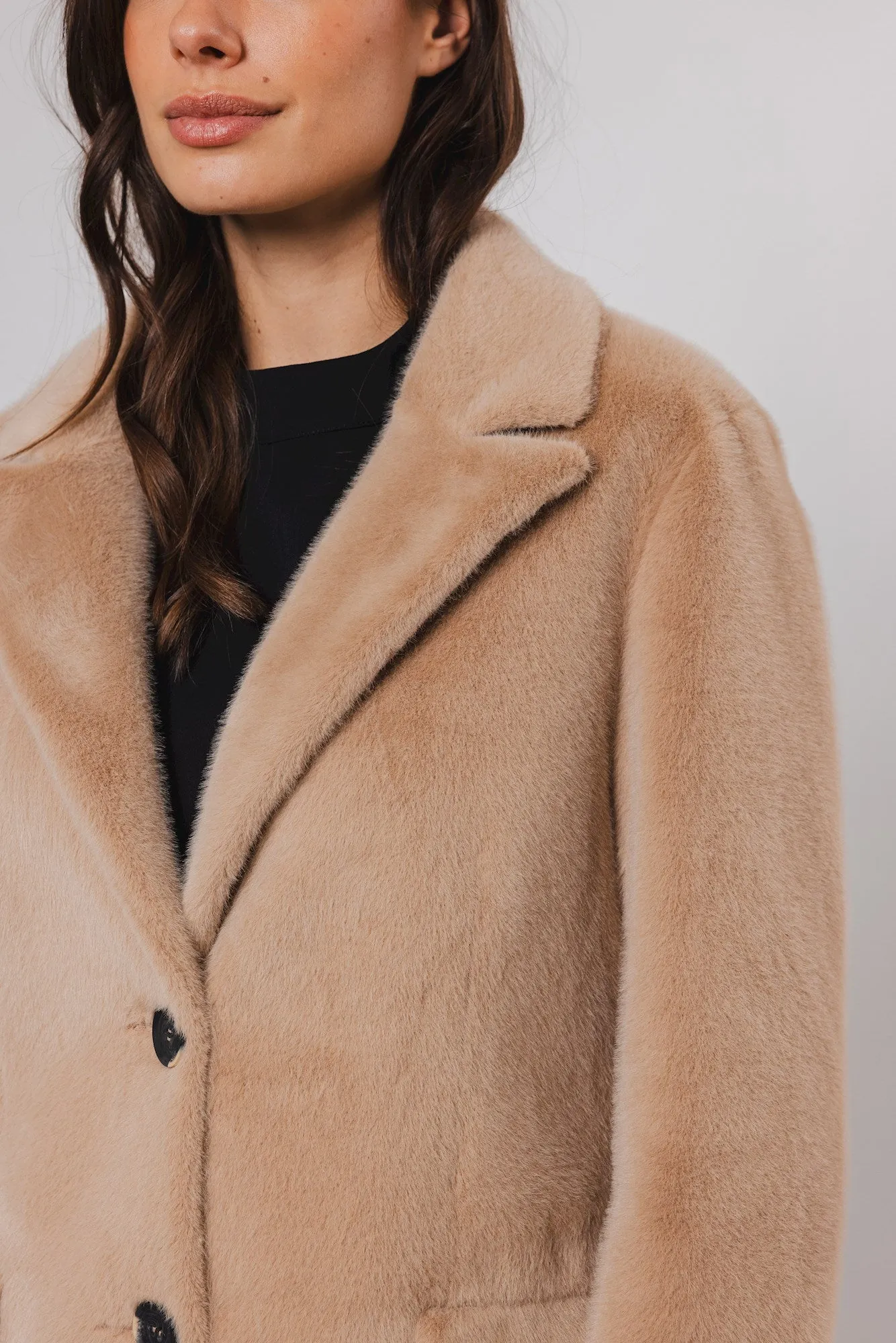 Rino & Pelle Saami Faux Fur Long Single Breasted Coat - Sand