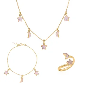 Rose Quartz Star & Moon Gift Set | 18K Gold Plated