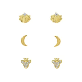 Seashells, Bumble Bee and Crescent Moon Earrings Set