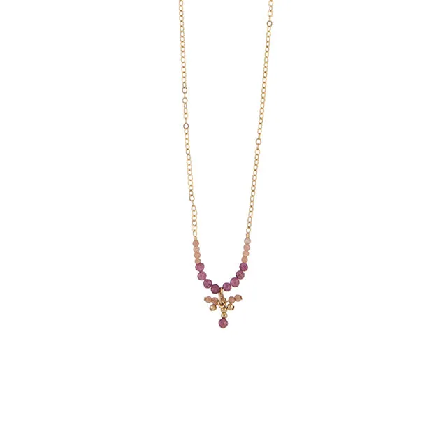 Semi Precious Utulivu Necklace With Beaded Cluster - MIXED PINKS/GOLD