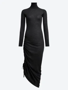 SHEER WOOL KNIT DRAPED DRESS