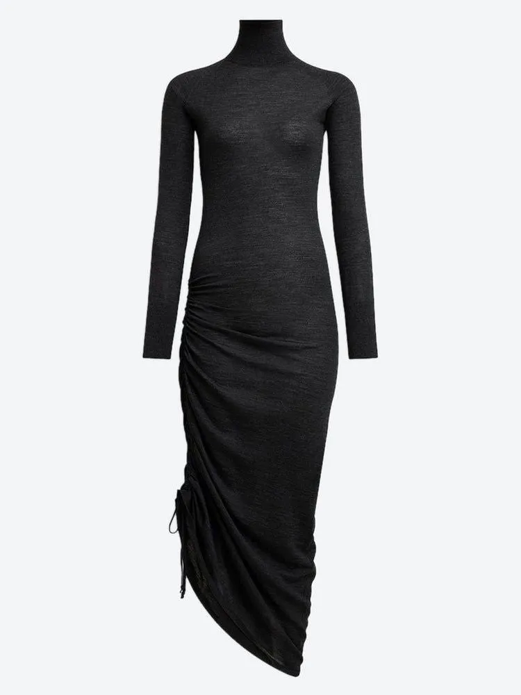 SHEER WOOL KNIT DRAPED DRESS