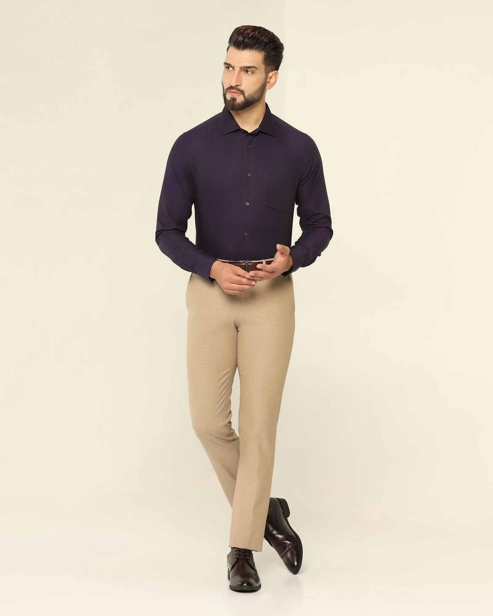 Slim Fit B-91 Formal Beige Textured Trouser - Kettle