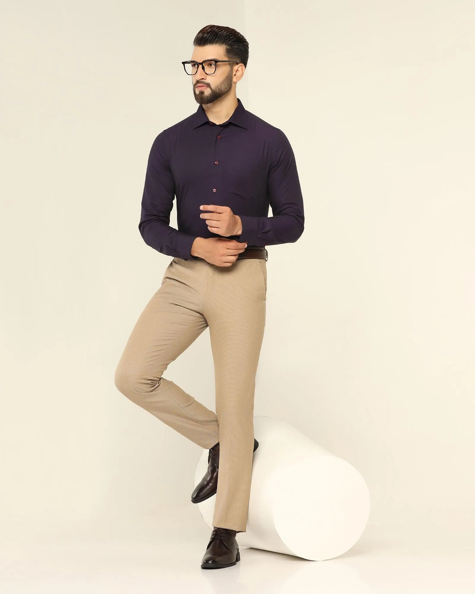 Slim Fit B-91 Formal Beige Textured Trouser - Kettle