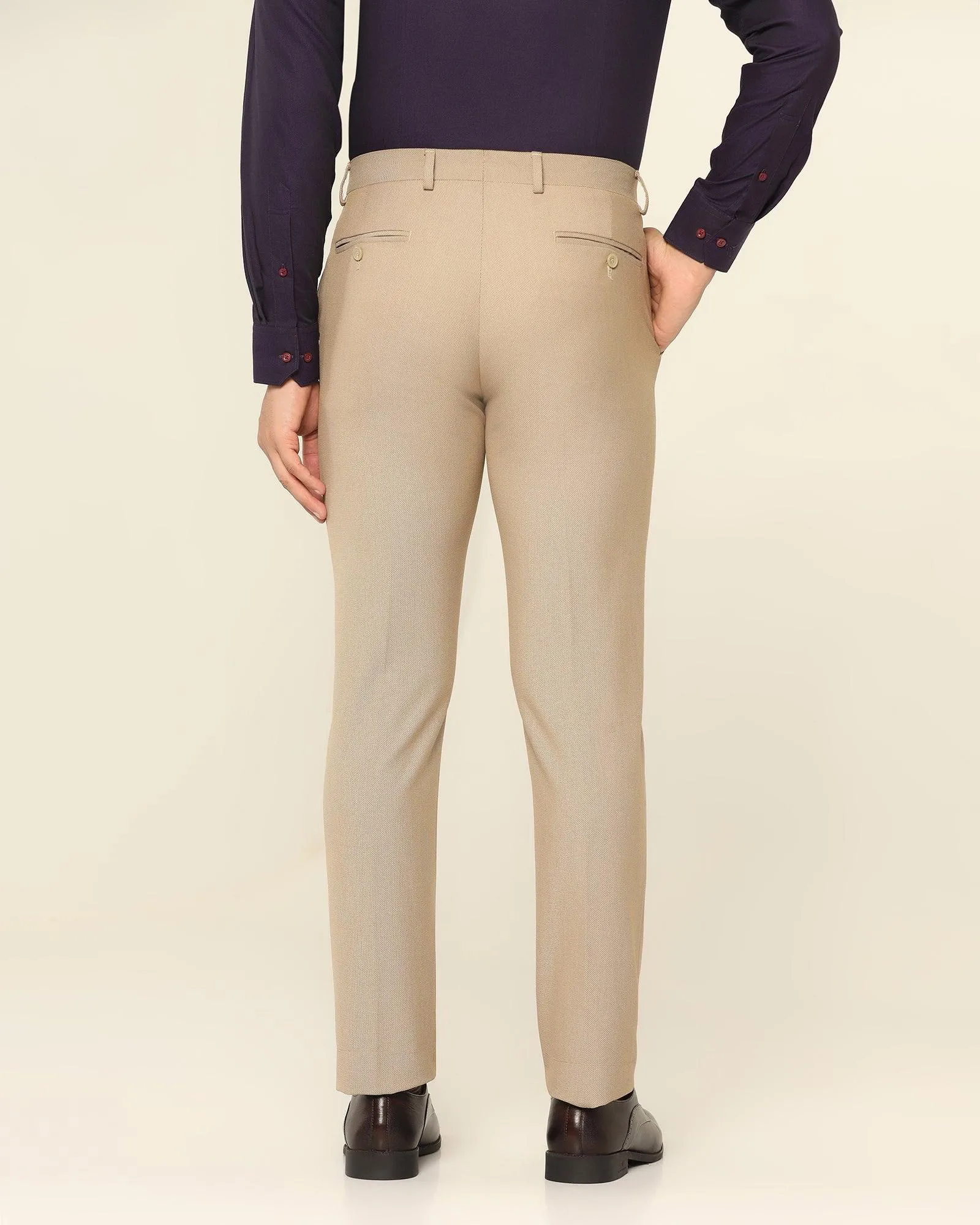 Slim Fit B-91 Formal Beige Textured Trouser - Kettle