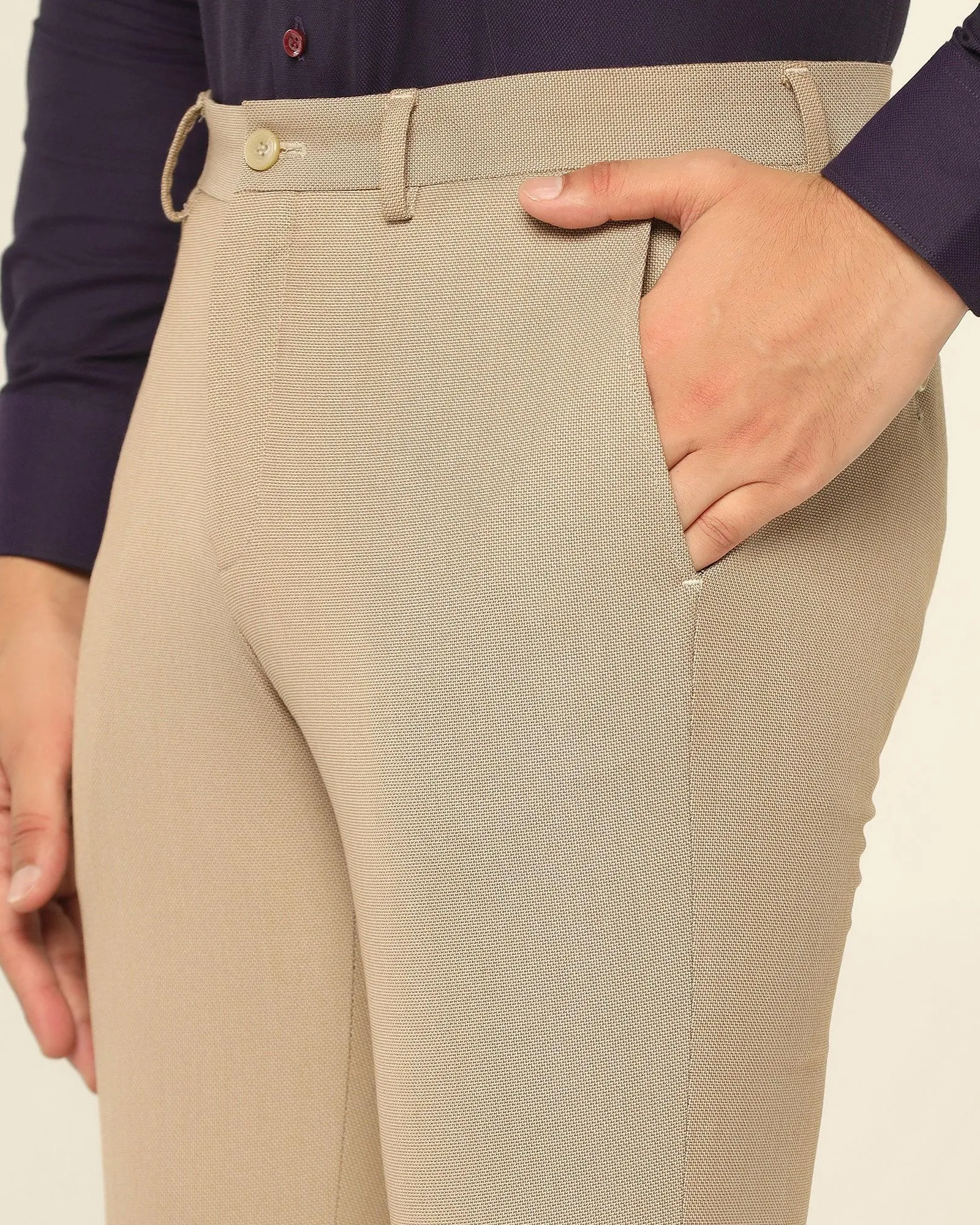 Slim Fit B-91 Formal Beige Textured Trouser - Kettle